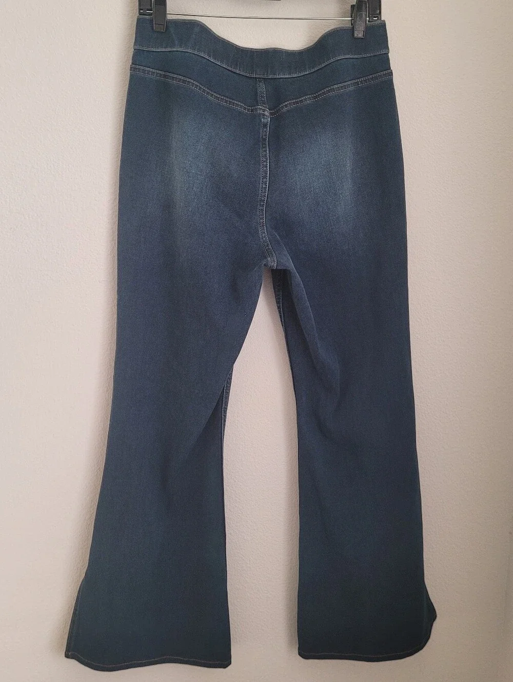 Soft Surroundings Pull-On Flare Jeans Side Slit Ankle Medium Dark Wash Stretch